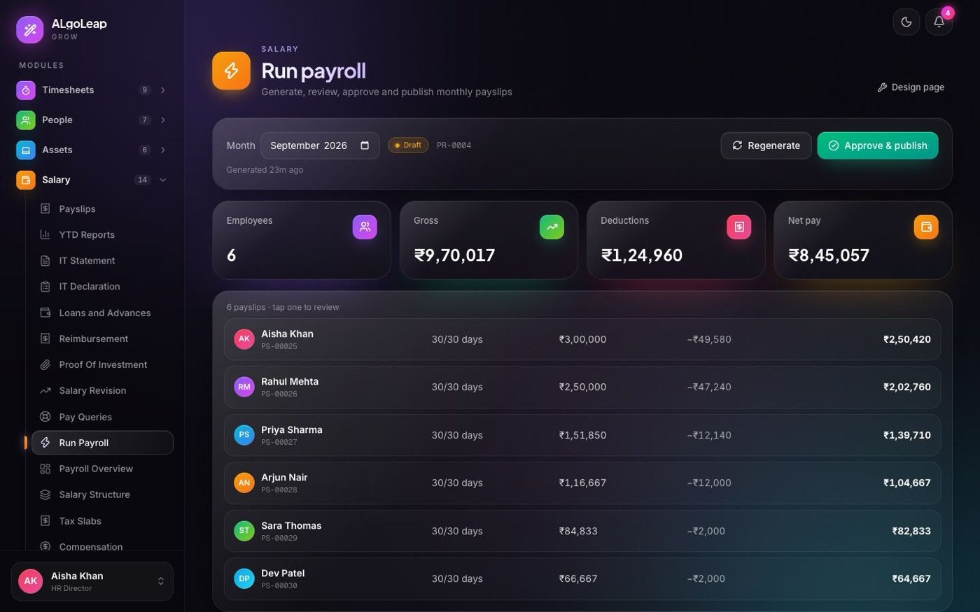 Run payroll screen